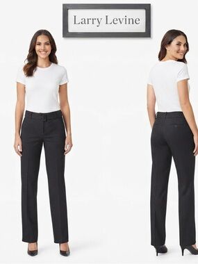 Larry Levine Belted Pin Strip Stretch Trousers 6